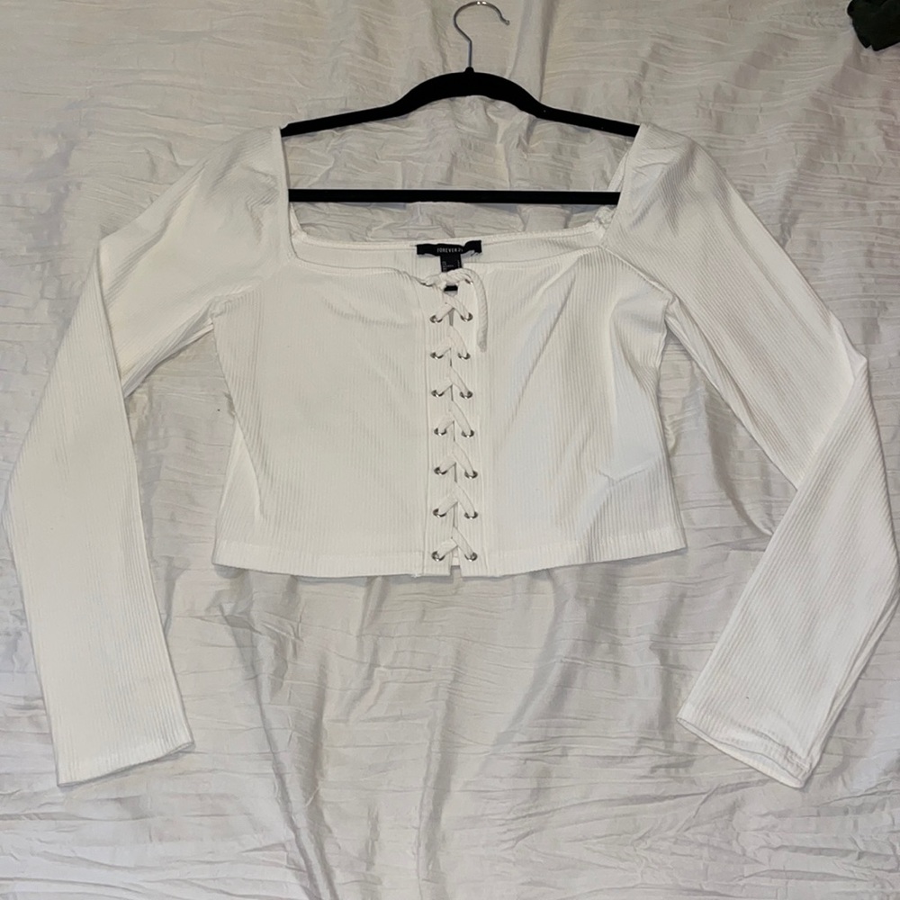 Forever 21 White Crop Long Sleeve
